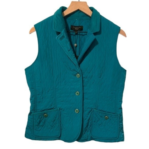 NWT TALBOTS QUILTED VEST TURQUOISE COLOR. Size Petite Medium. - Picture 1 of 5